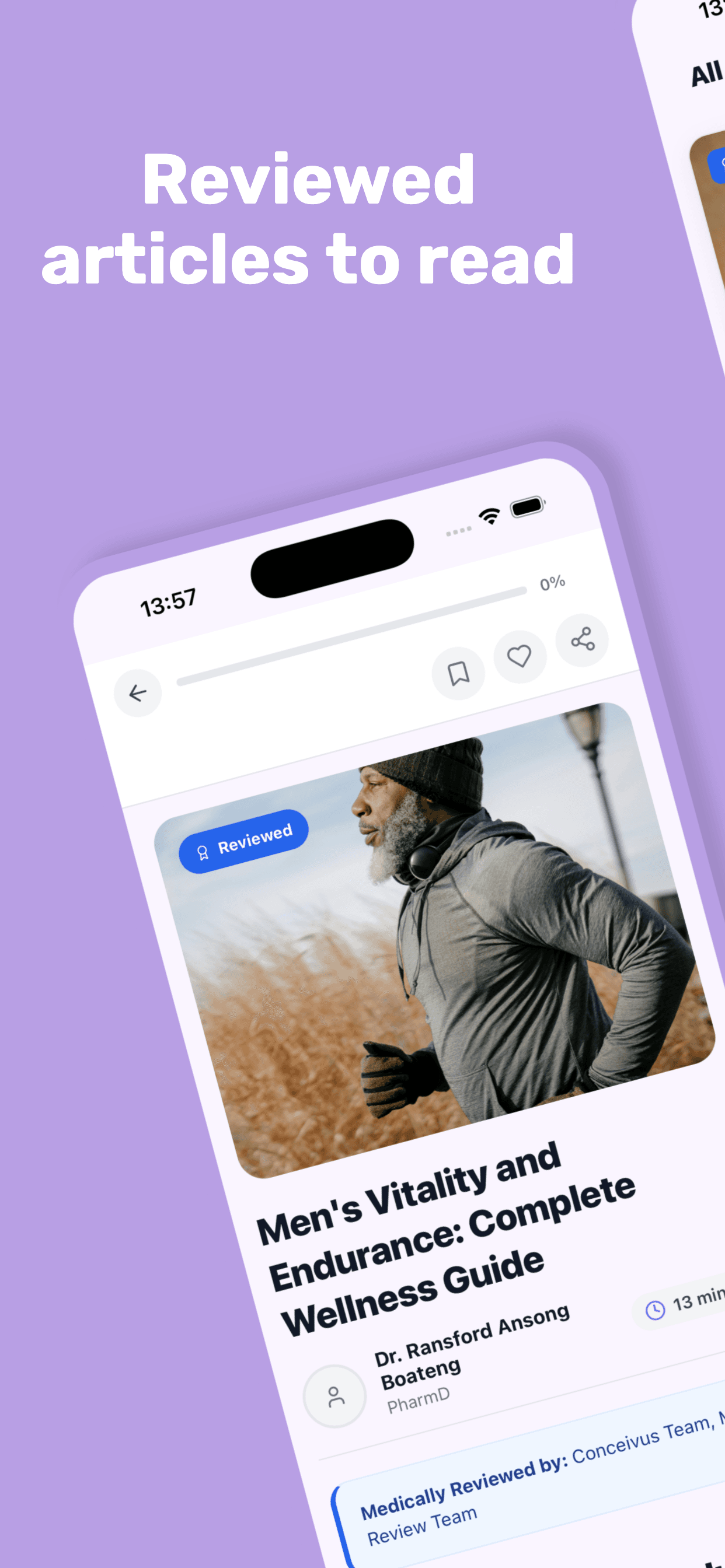 Conceivus app screenshot: dashboard overview