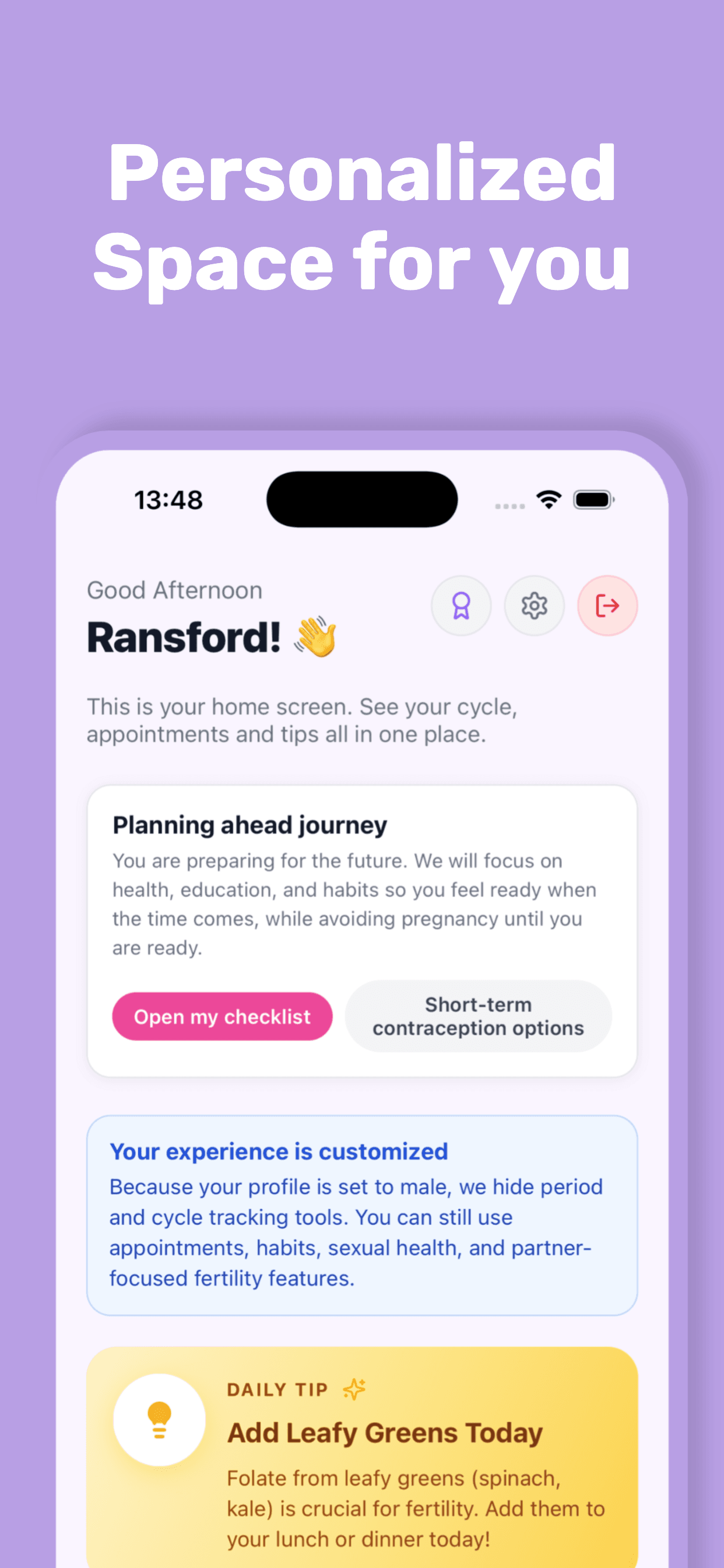 Conceivus app screenshot: fertility insights