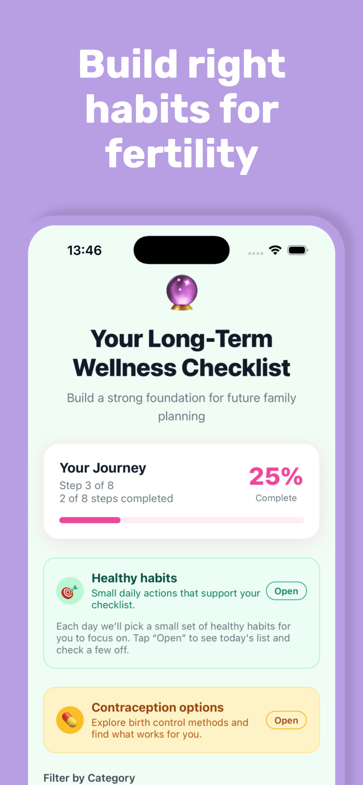 Conceivus app screenshot: reminders and plan